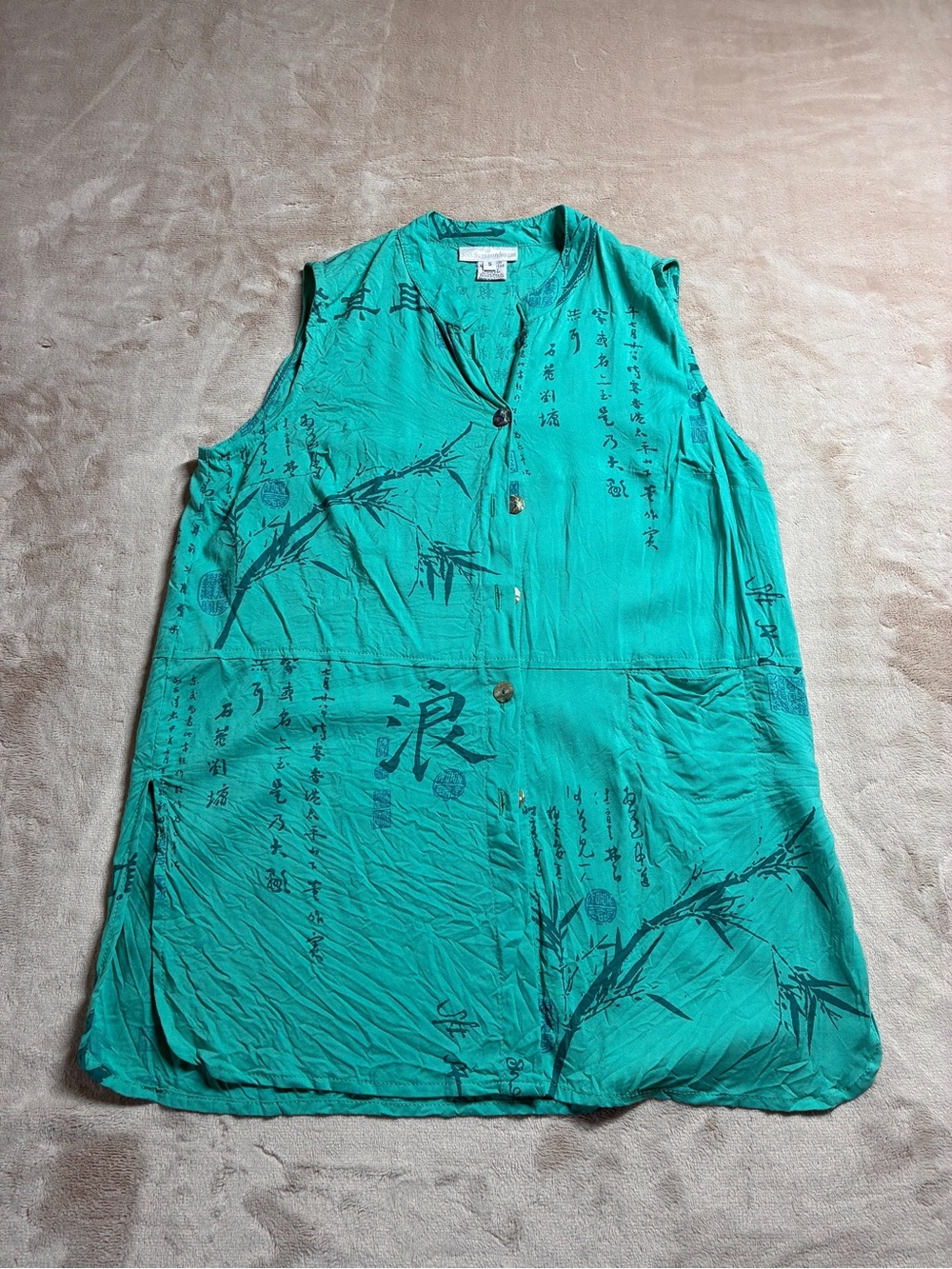 Soft Surroundings Asian Calligraphy Bamboo Rayon Tunic Sleeveless Women’s S Boho